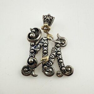 Barbara Bixby Pendant Enhancer Initial M Letter Sterling Silver 18K Gold Vine